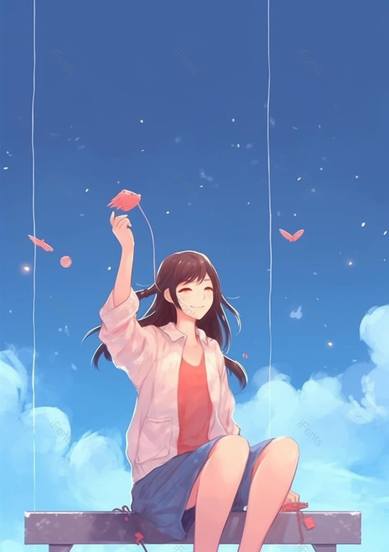 蓝色天空女孩小清新插画,插画/手绘图,插画/手绘图库,插画/手绘图下载,插画/手绘